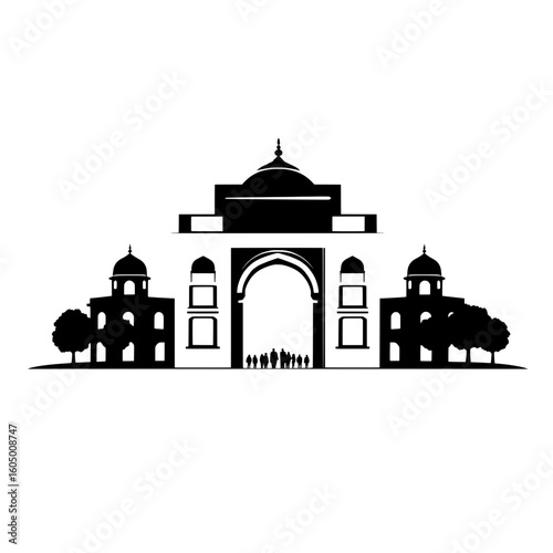 minimal silhouette of india gate with traditional domes and people for independence day