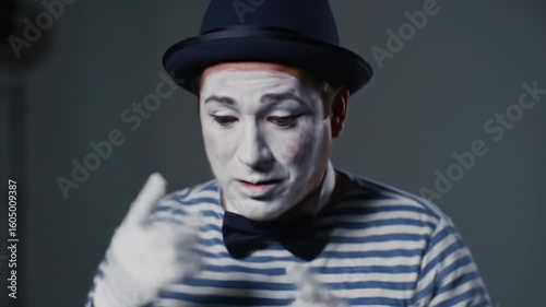 Happy mime with exaggerated expression