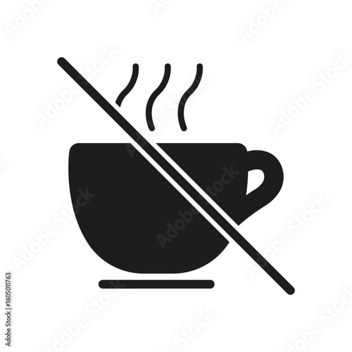 No Hot Drinks Allowed Solid Icon. Prohibition Of Hot Beverage Consumption Silhouette Symbol. Safety And Regulation Notice For Hot Liquids. Isolated Vector Illustration
