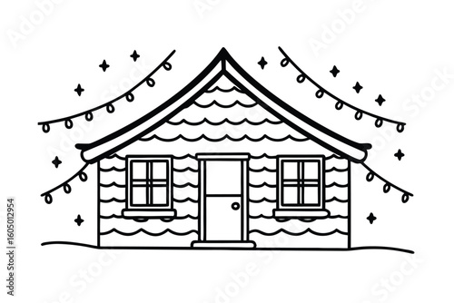 Rustic Wooden Cabin With Twinkling Lights