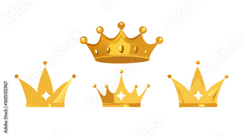 Crown vector golden icons. Collection of crown awards for winners, champions, leadership. Vector isolated elements for logo, label, game, hotel, an app design. Royal king, queen, princess crown.