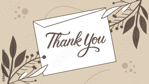 Thank you card with floral accents on a beige background offering gratitude and appreciation message design