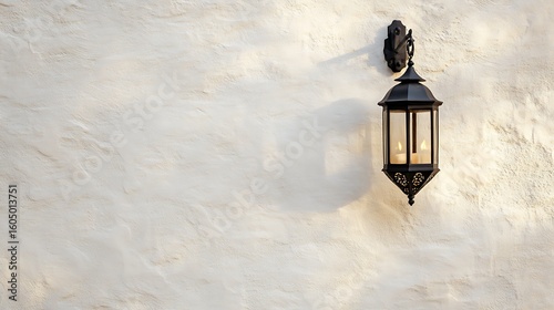 Outdoor wall lantern on textured cream-colored wall