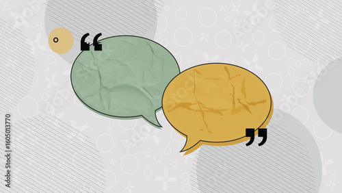 Textured Speech Bubbles with Quotation Marks Illustration. Ideal for Dialogue, Testimonials, Conversation, or Feedback Concepts with a Handcrafted Feel.

