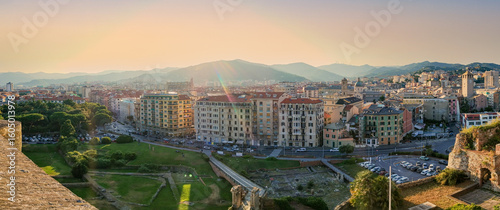 Panoramic aerial view of the center of Savona, Liguria region, Italy.