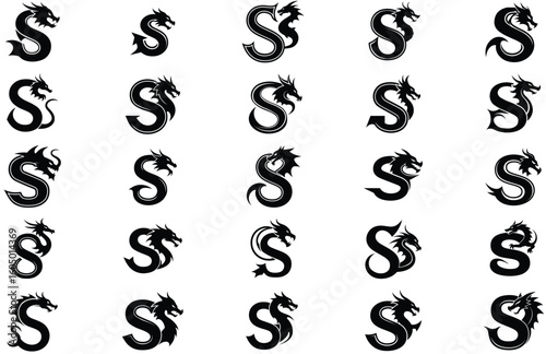 A bold letter S logo with a dragon silhouette 