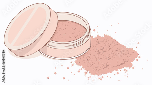 Illustration of a container with loose powder and a separate lid next to a pile of spilled powder