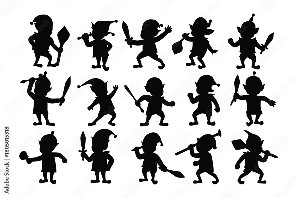 Obraz premium Collection of twelve distinct black silhouette mythical griffin creatures in various dynamic poses and stances