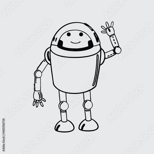 Friendly cartoon robot waving hello with a smile