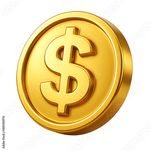 Shiny Golden 3D Dollar Coin Icon - Perfect for Finance, Currency, and Investment Concepts