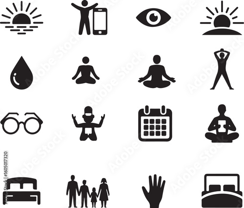Sunrise sunset eye drop glasses meditation yoga family bed