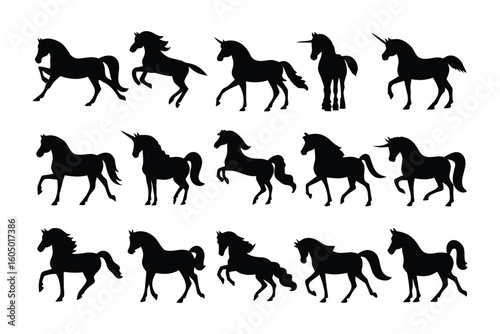 Collection of silhouetted figures depicting various gothic and supernatural poses and characters in black and white