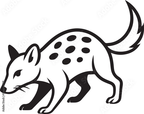Spotted quoll animal walking vector black, Marsupial silhouette with calm pose