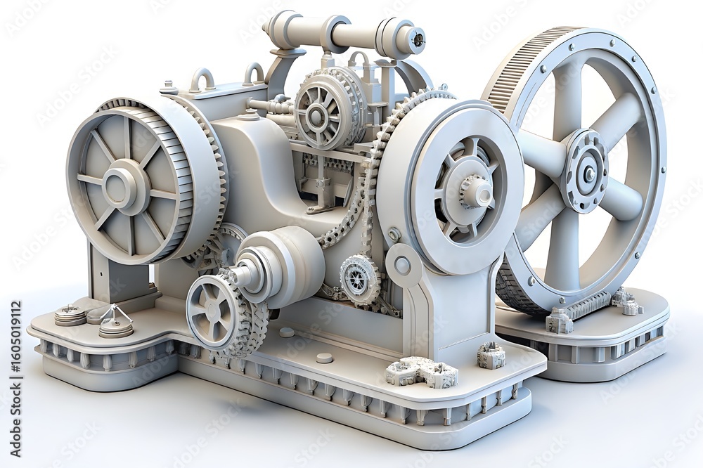 Fototapeta premium Intricate vintage industrial machine with gears and flywheels
