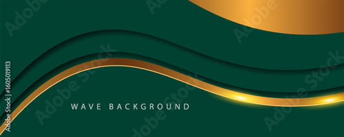 Dark green digital art waves with gold light in the middle, design background for element design. Vector illustration