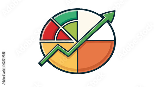 Colorful pie chart with arrow showing business growth and progress illustration
