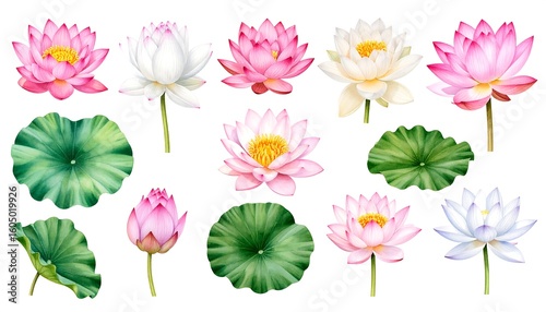 Collection of lotus flowers and leaves (1)