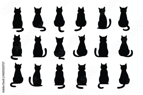Collection of black rabbit silhouettes in various poses and styles on a white background