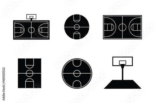 Basketball court diagrams and hoop court lines sports