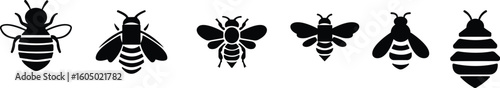 Art & IllustBee icon set.Honey bee icon vector silhouette illustration isolated on white background.Whimsical bee icons set.Set of cute bee illustration designs.set of party.Linear style nature,ration
