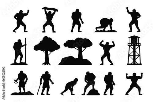 Silhouettes of children engaged in playful outdoor activities demonstrating dynamic movement and childhood joy