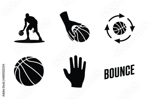 Basketball player dribbling hand holding ball rotating ball open hand text bounce