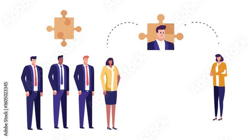 Recruitment and hiring concept with candidates and puzzle piece illustration

