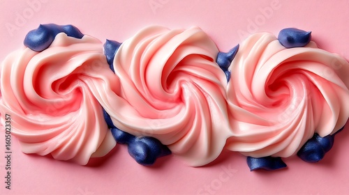 Swirling swirls of pink and blue cream on a pink background