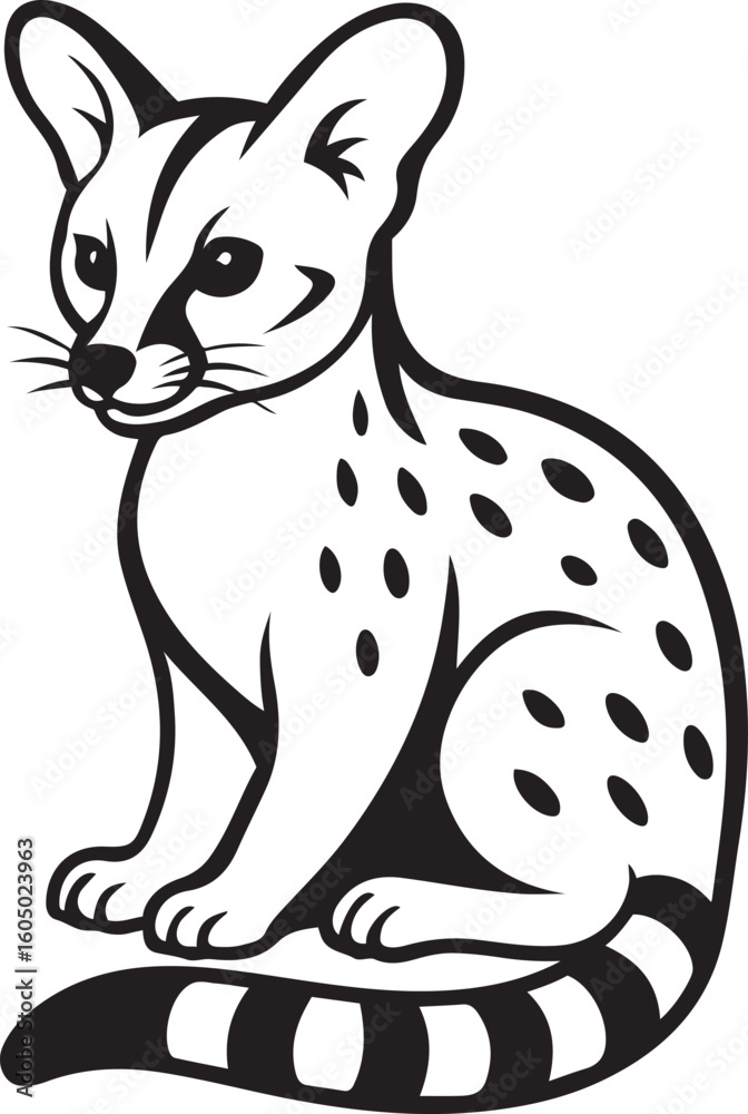 Obraz premium Clean black and white quoll tail silhouette, Spotted animal graphic line drawing