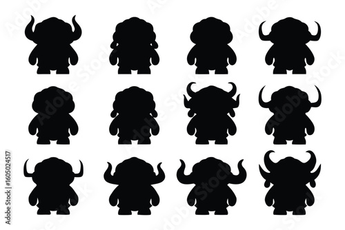 Collection of black and white silhouette illustrations depicting skunks in various poses and actions