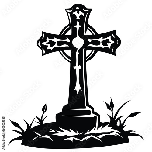 black celtic cross on grass clip art preview