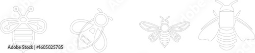 Art & IllustBee icon set.Honey bee icon vector silhouette illustration isolated on white background.Whimsical bee icons set.Set of cute bee illustration designs.set of party.Linear style nature,ration