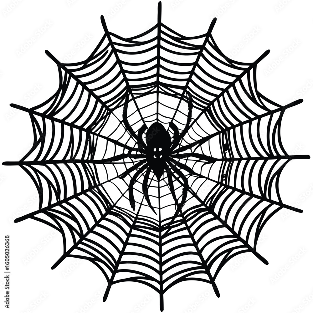 Fototapeta premium Spider web with arachnid black silhouette