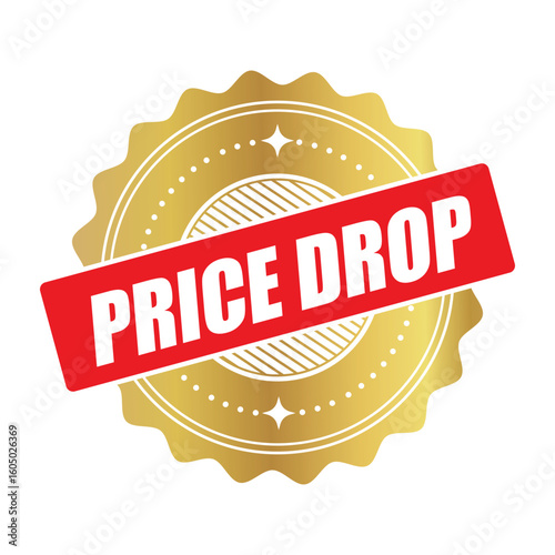 Golden Price Drop Stamp Label – Luxury Vector Badge for Discounts, Promotions, and Sale Announcements