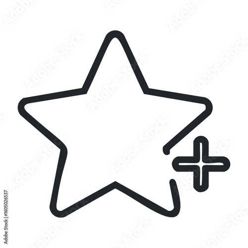 Star icon with plus sign for favorite selection or adding to favorites. Vector illustration