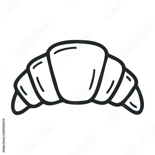 Simple black and white croissant icon with crisp detail. Vector illustration