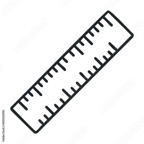 Black and white ruler icon with precision measurement scale. Vector illustration