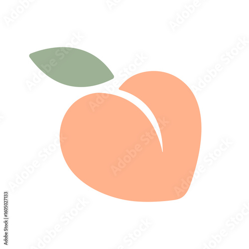 Peach icon. Sweet Japanese shimizu white peach icon. Whole fruit isolated on white background. Creative Peach Orange Logo. Vector illustration of tropical exotic fruits in flat style