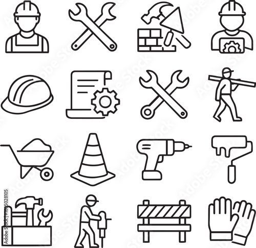 Wallpaper Mural Labour line editable icon set. Contains icons related to labour, construction, labour day, renovation, and more. Vector illustration Torontodigital.ca