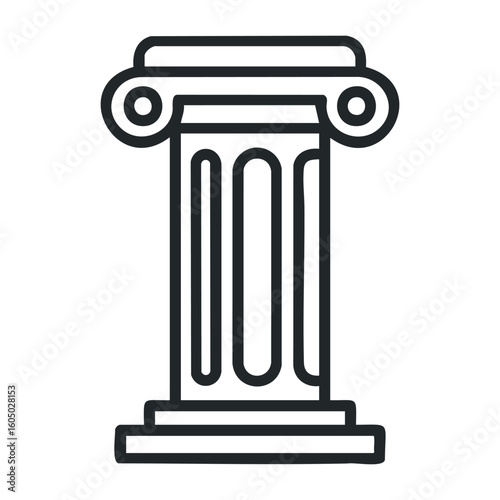 Classical ionic column with fluted design and volutes in black and white. Vector illustration