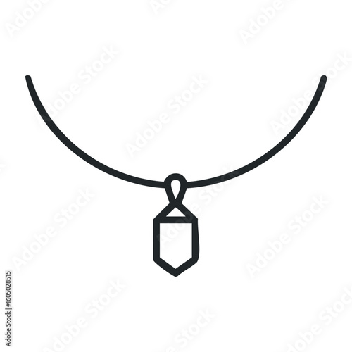 Simple silver necklace with geometric pendant on display. Vector illustration
