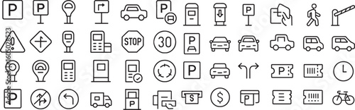 Tableau sur toile Collection of Road and Parking Related Icons Representing Transportation Rules a