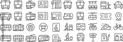 Diverse Public Transport Icons Representing Buses Trains and More Modes of Urban and Intercity Transit