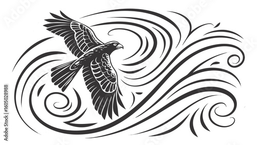 Hand-Drawn Animal Silhouette with Abstract Wind Lines Vector Illustration Isolated