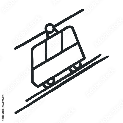 Simplified black cable car icon on sloped line in minimalist style. Vector illustration