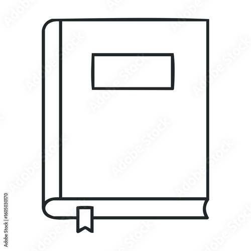 Simple hardcover book outline with bookmark on plain background. Vector illustration
