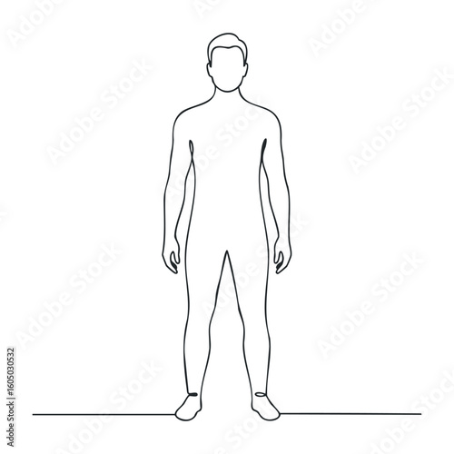 Outline of caucasian male adult standing figure in minimalist style. Vector illustration