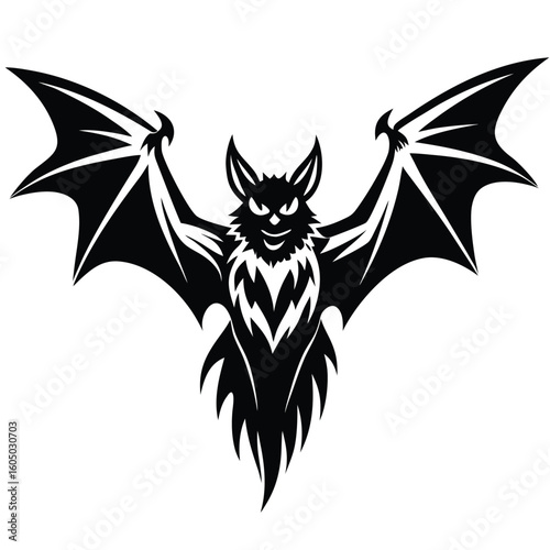 Black bat flying wings spread wide silhouette