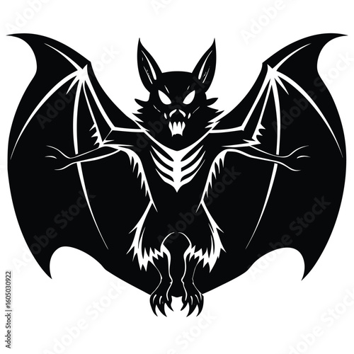 Black bat flying wings spread wide silhouette