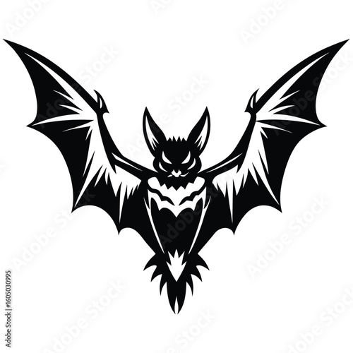 Black bat flying wings spread wide silhouette